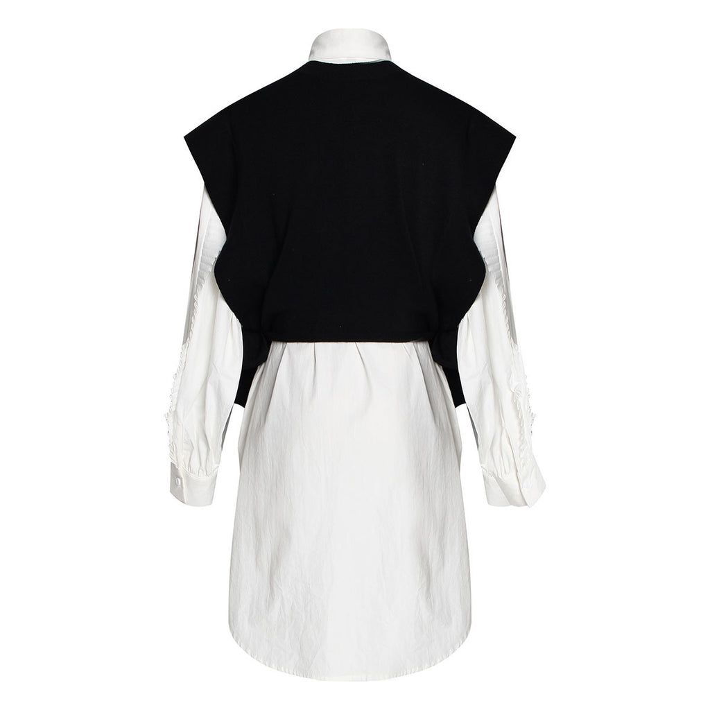 Pleated long shirt/dress w/ vest