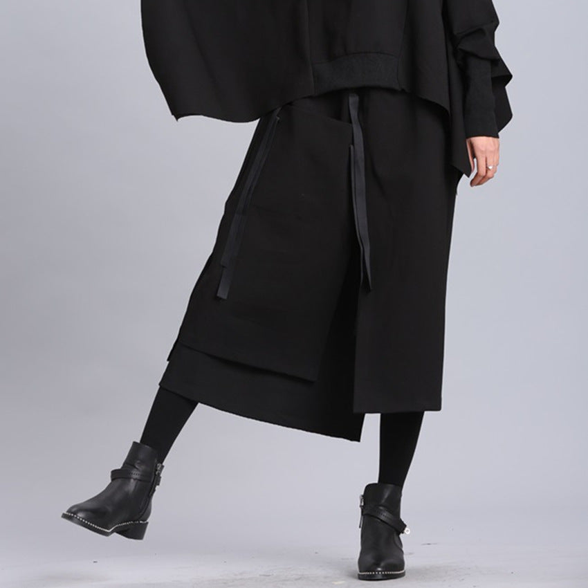 Flap Irregular Stretchy Waist Straight Skirt