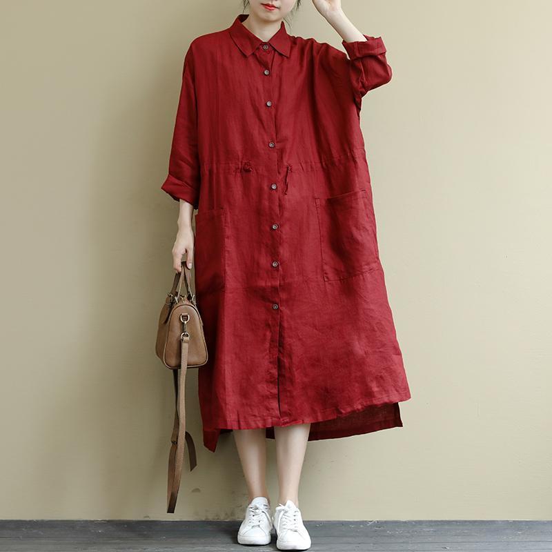 Lapel Linen Wide Taper Dress