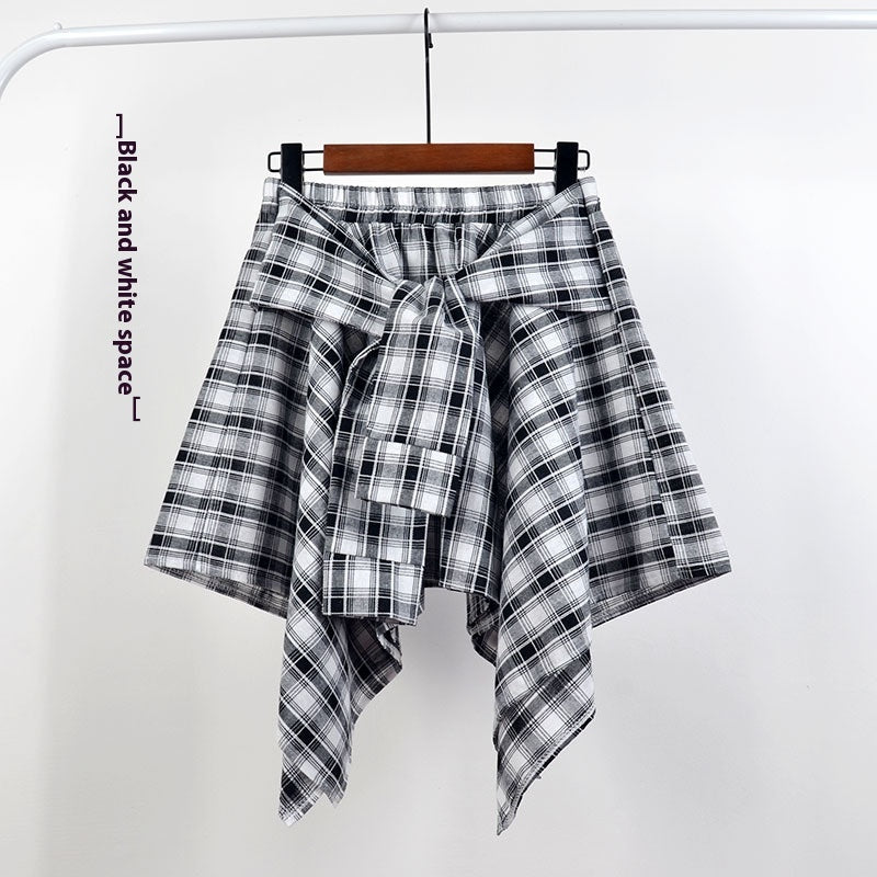 Plaid (T-shirt) Style Irregular Short Skirt / Skirt Top Accessory