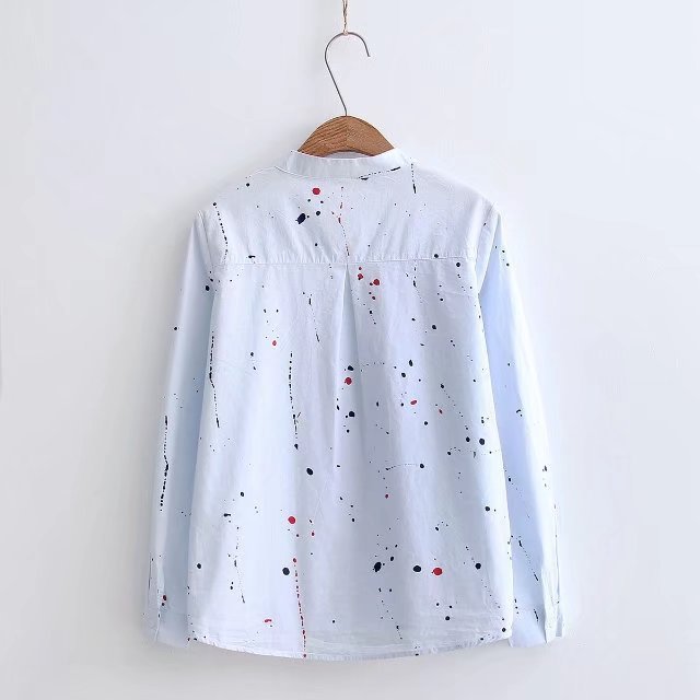 Simple Paint Splatter Band-collar long sleeve shirt