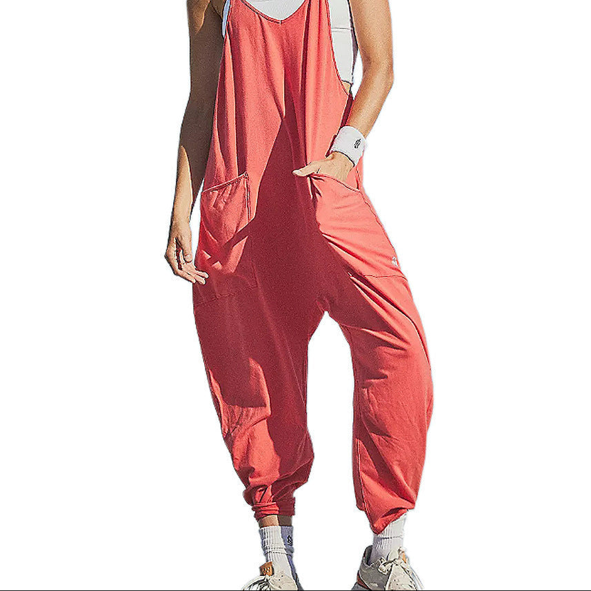 Loose Strap Capri Jumpsuit With Pockets