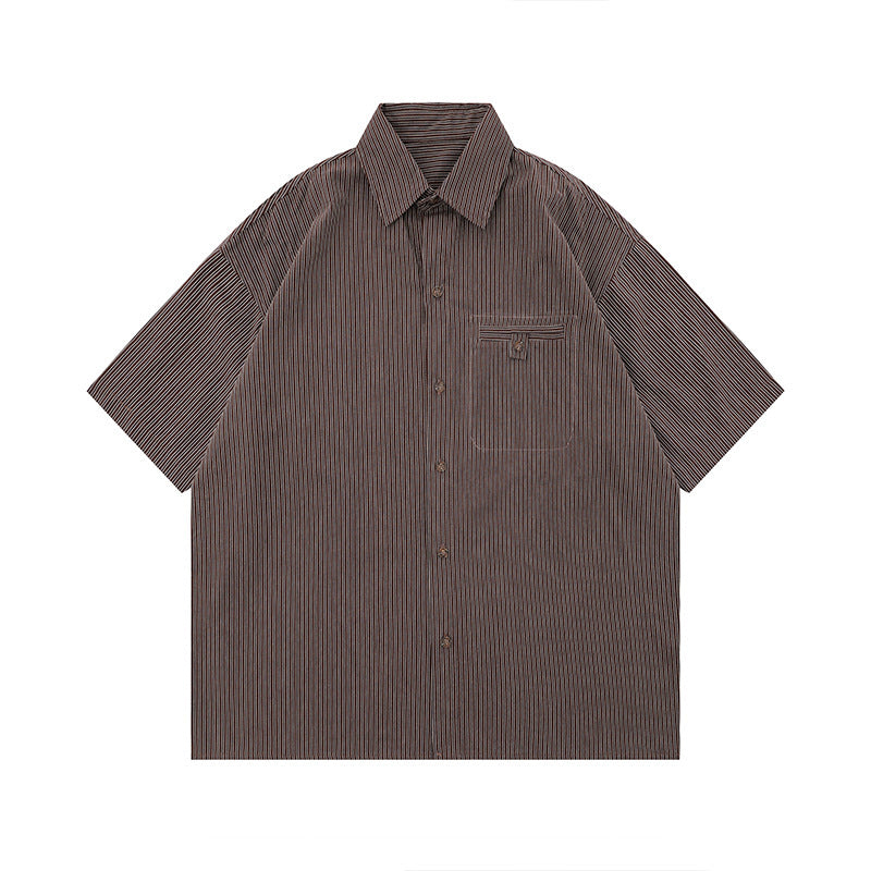 Japanese-style Retro Striped Short Sleeve Shirt