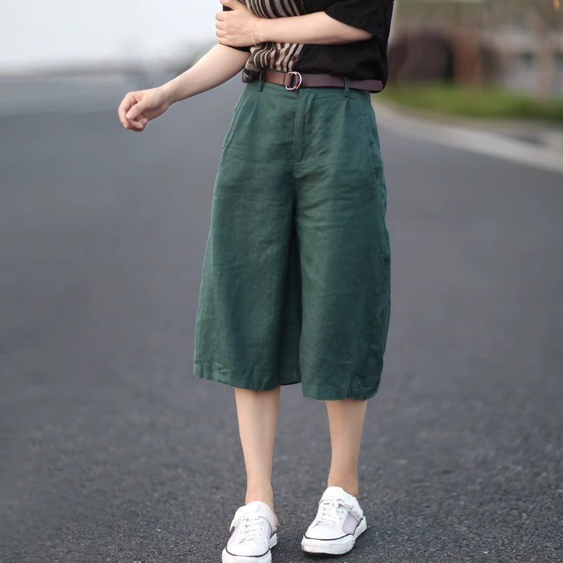 Casual Oversized Linen Shorts - Elastic Waist