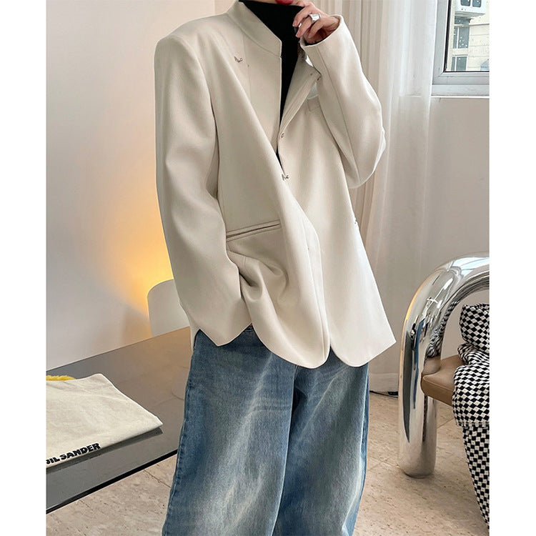 Retro Buckle Mandarin Collar Jacket