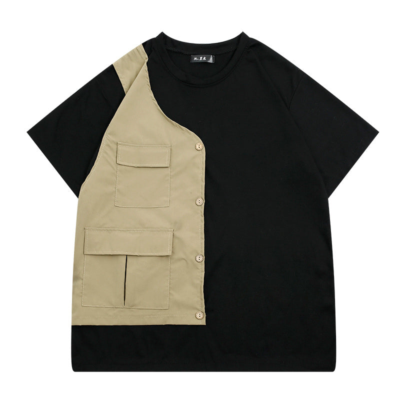Faux Half-Vest Layered Short-sleeved T-shirt