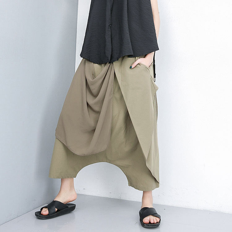 Asymmetrical Design Layered Low Bottom Harem Pants