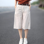 Casual Oversized Linen Shorts - Elastic Waist
