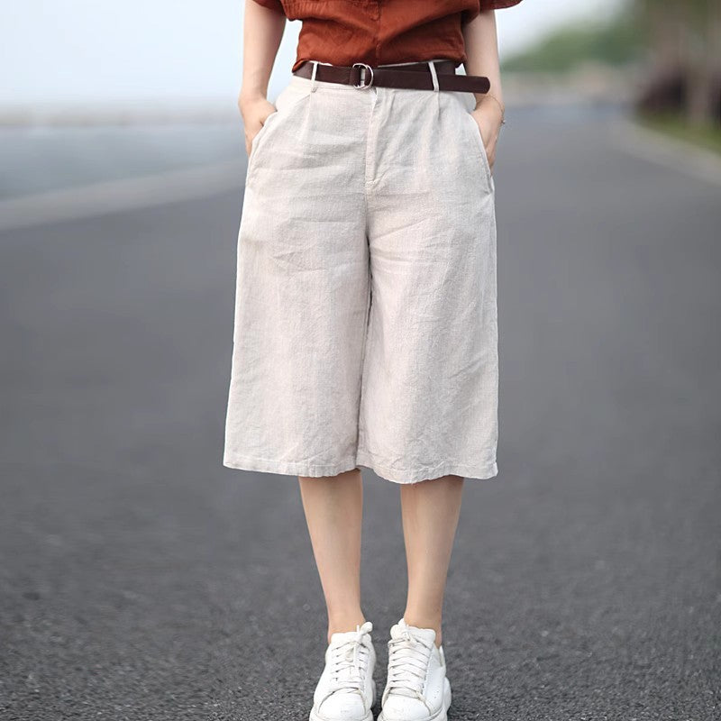 Casual Oversized Linen Shorts - Elastic Waist