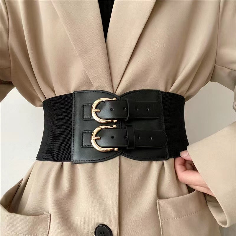 Retro Needle Buckle Waist Elastic Wide Belt