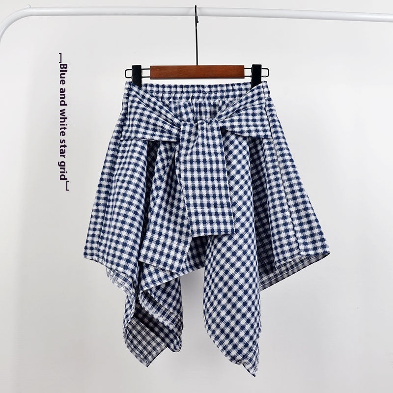 Plaid (T-shirt) Style Irregular Short Skirt / Skirt Top Accessory