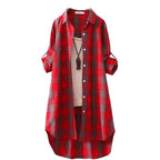 Mid-length Loose Long Sleeve  Plaid Shirt
