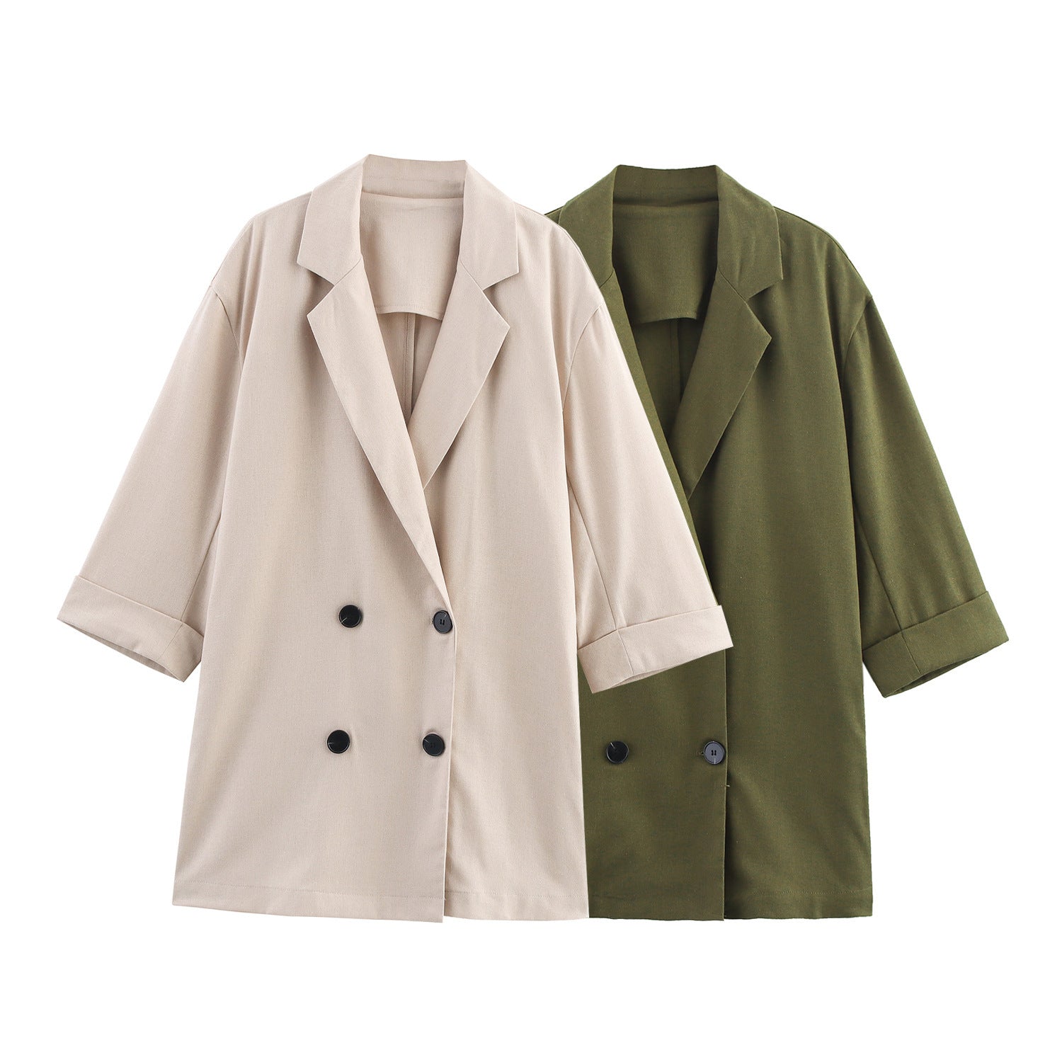 Linen Double Breasted Jacket - Wide Leg Pants Suit