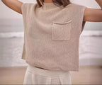 Knitted Sleeveless Pocket Casual Pullover Vest