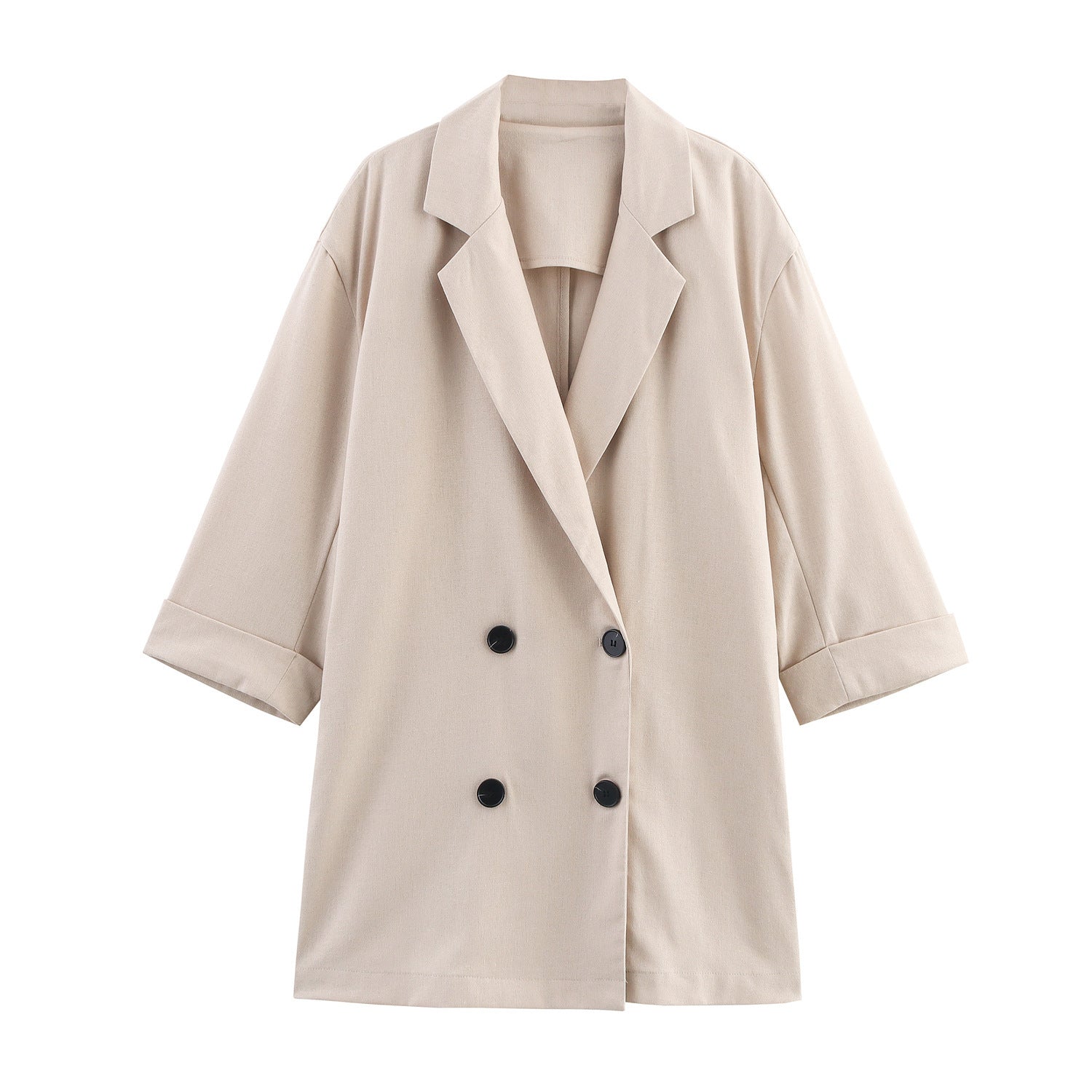 Linen Double Breasted Jacket - Wide Leg Pants Suit