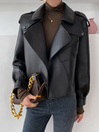 Leather Loose-fitting Cropped Jacket