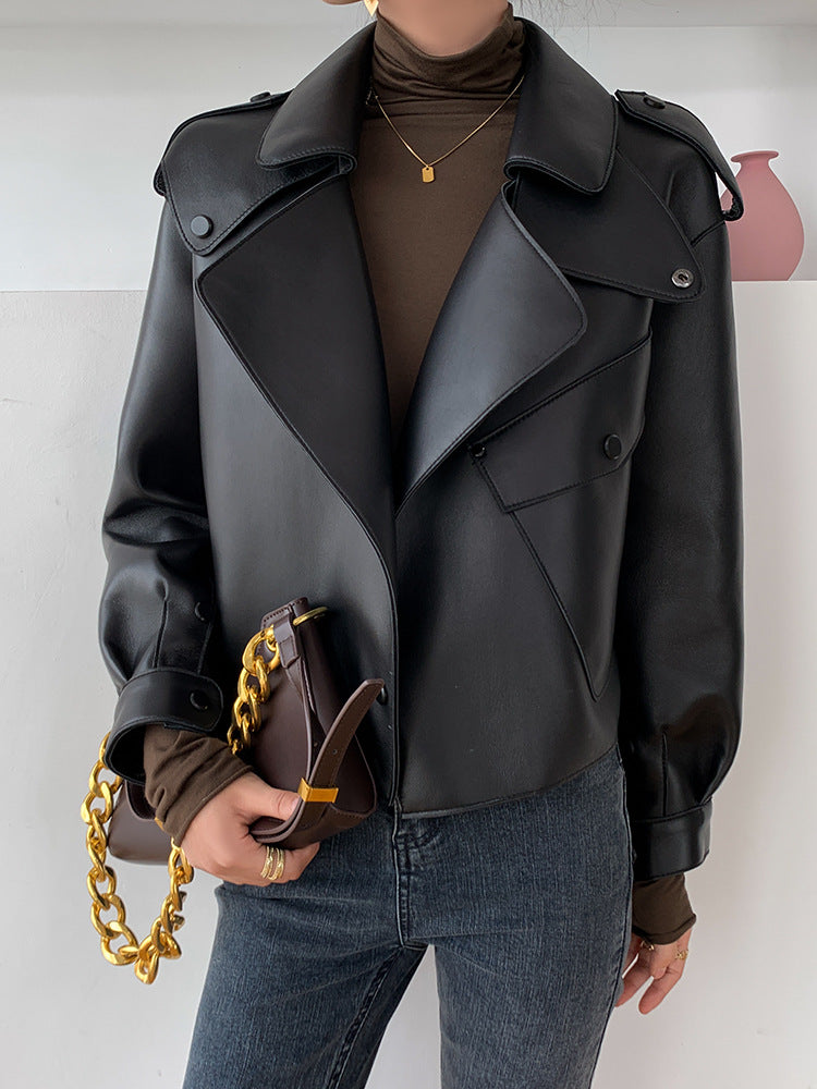 Leather Loose-fitting Cropped Jacket