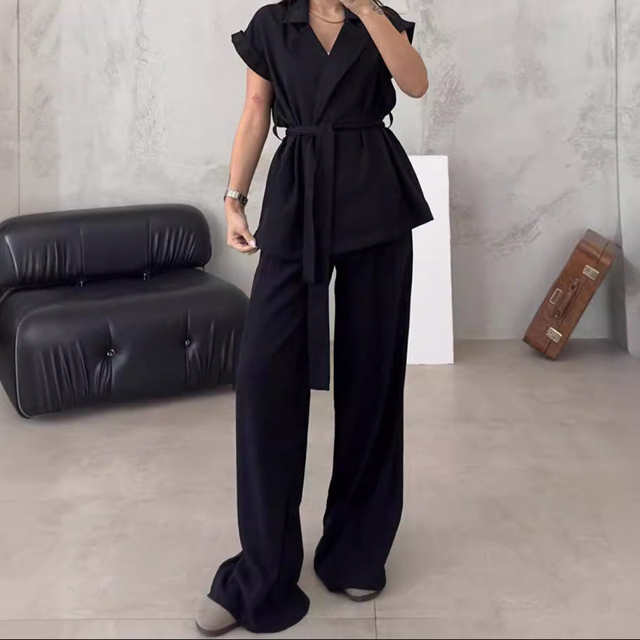 Sleeveless Oversize Lace-up Vest & High Waist Trousers Suit