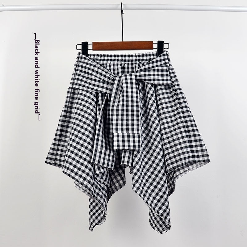 Plaid (T-shirt) Style Irregular Short Skirt / Skirt Top Accessory