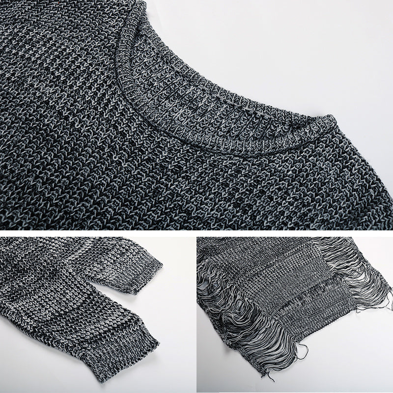 Fringed Long Loose- Knit Sweater