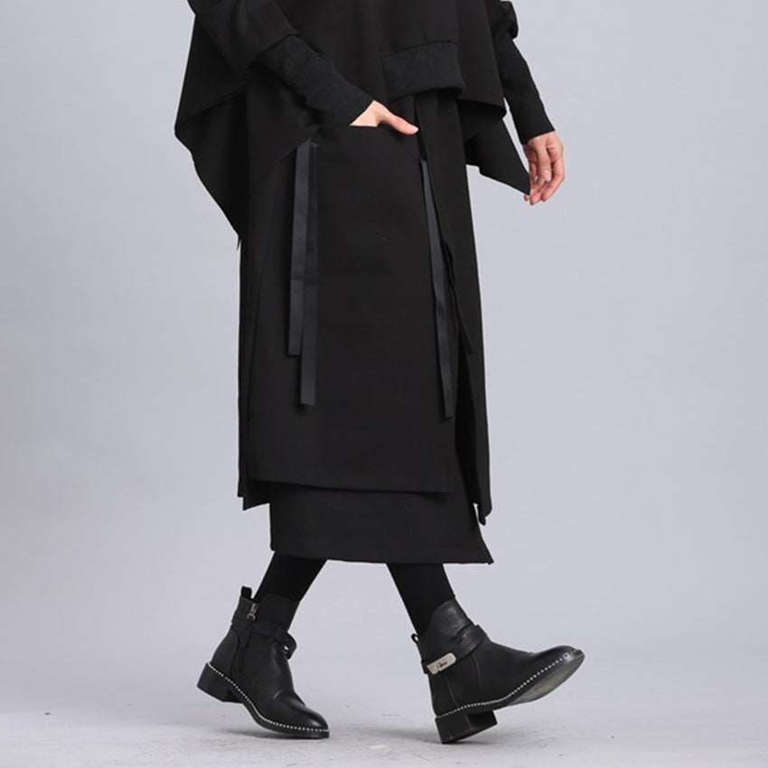 Flap Irregular Stretchy Waist Straight Skirt