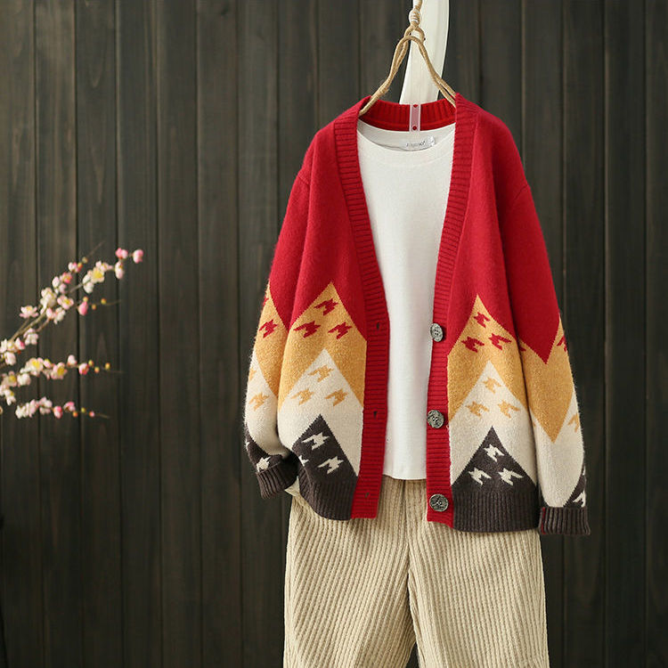 Retro Cardigan Jacket Knitted Loose Korean Style