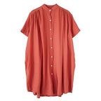 Mid-length Band Collar Short Sleeve Shirt / Shirtdress