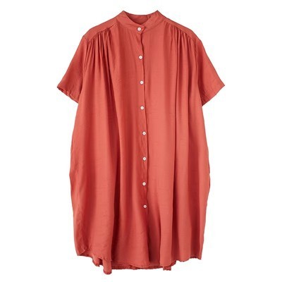 Mid-length Band Collar Short Sleeve Shirt / Shirtdress