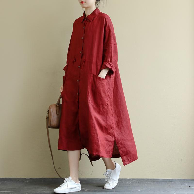 Lapel Linen Wide Taper Dress