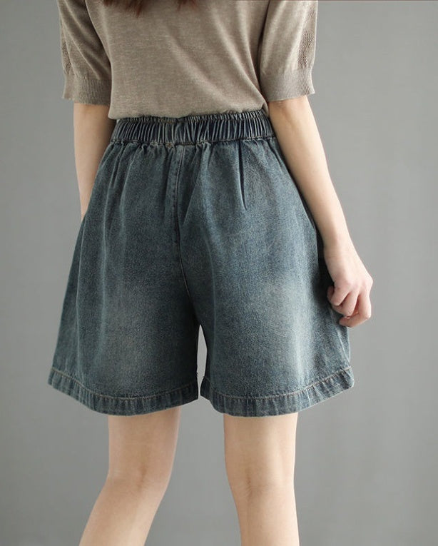 High Waist Extended Size Denim Shorts