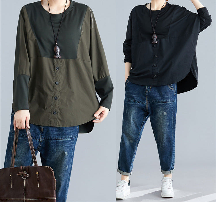 Retro Batwing Sleeve Loose Size T-shirt