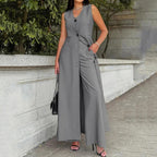 Casual Sleeveless Long Vest Twinset