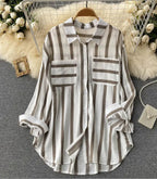 Translucent Mid-length Vertical Stripes Shirt