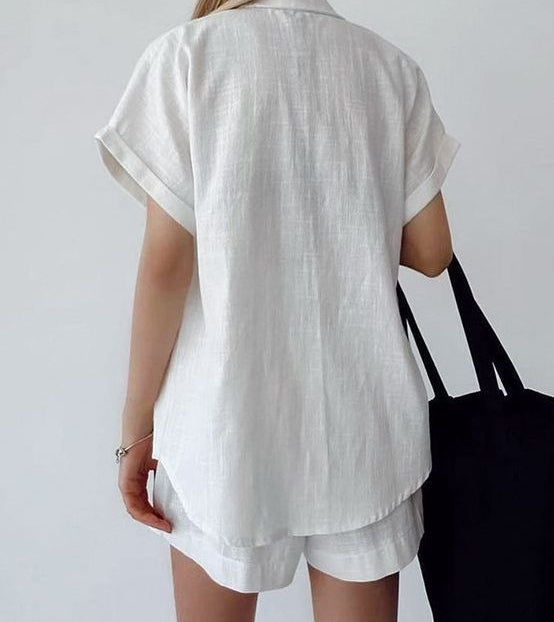 Casual Short-sleeved Shirt & Shorts Linen Suit