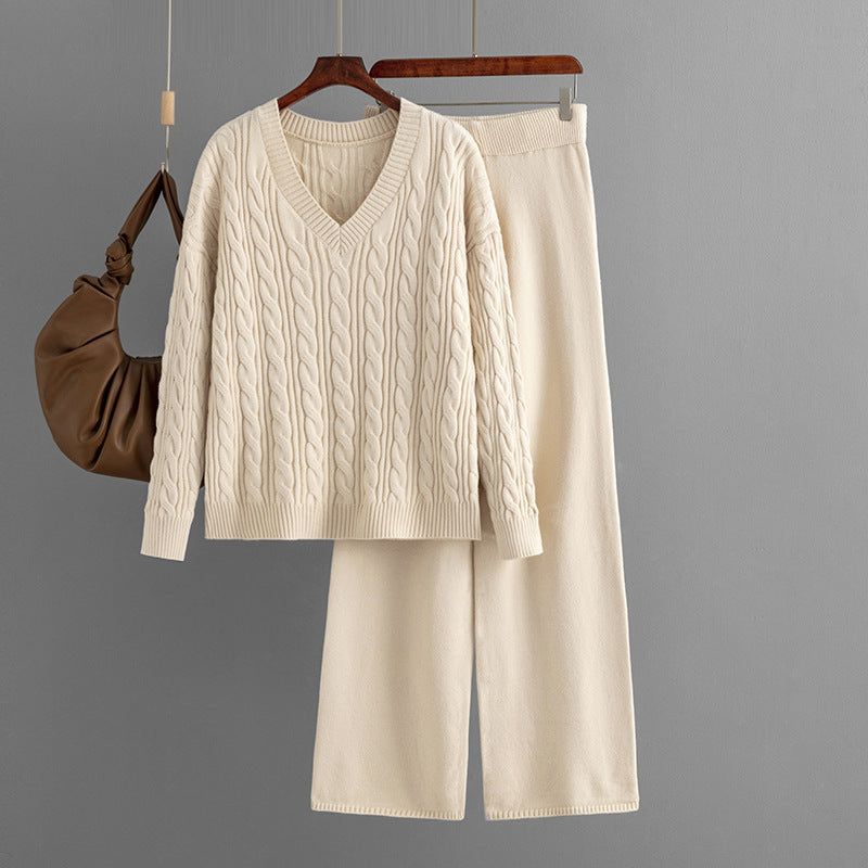 Fashionable Wide Leg Pants Sweater Suit