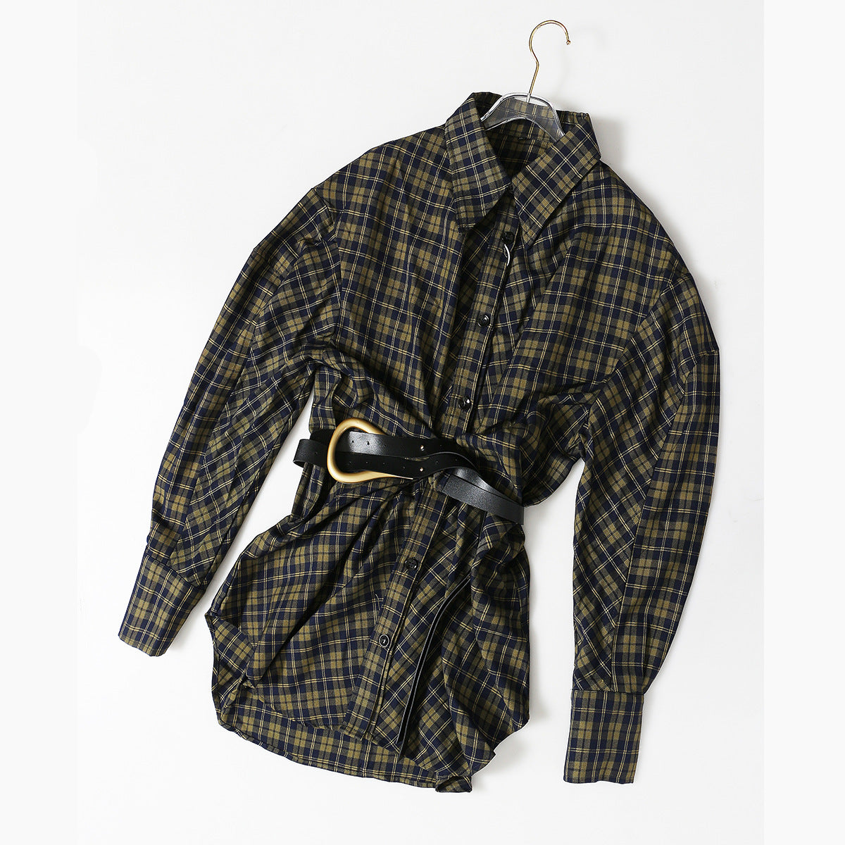 Loose Korean-Style Retro Mid-length Shirt With Belt