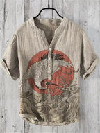 Japanese Graphic Stand Collar Short Sleeve Shirt