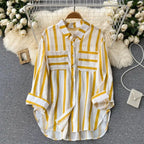 Translucent Mid-length Vertical Stripes Shirt
