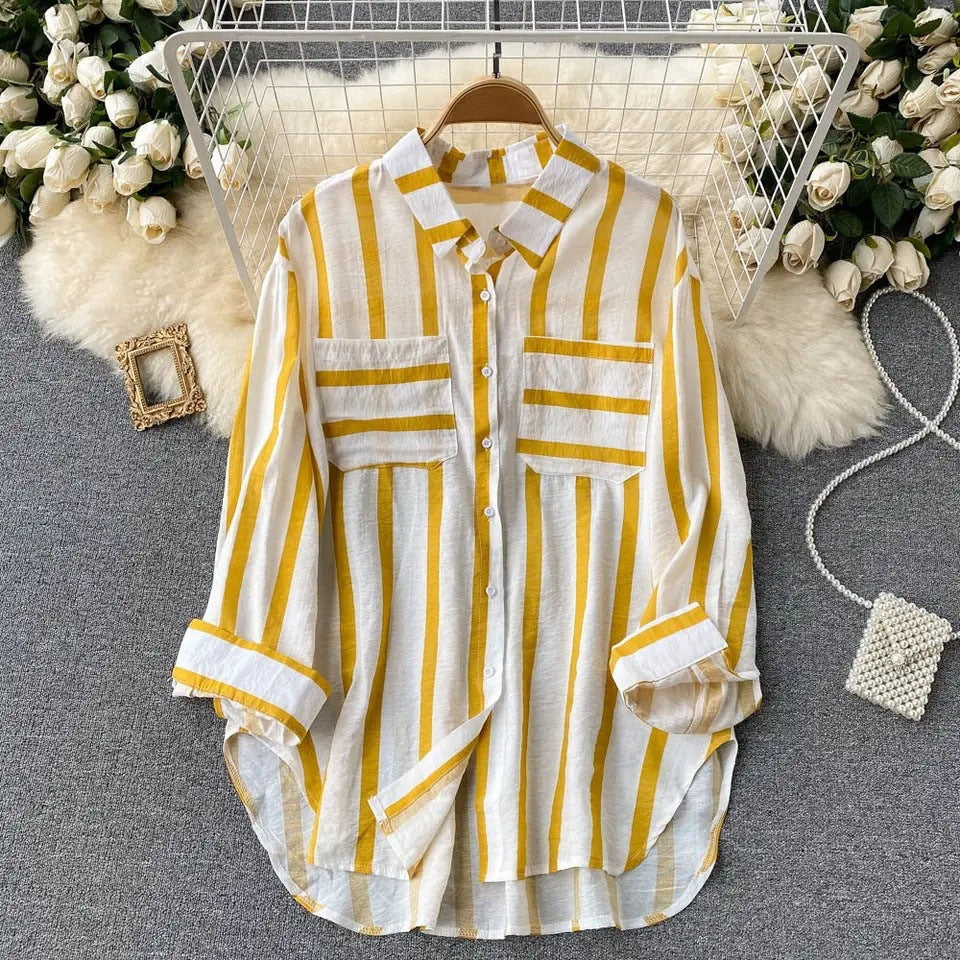 Translucent Mid-length Vertical Stripes Shirt