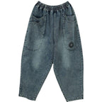 Loose Waist Tapered Large Pocket Capri Harem Jeans