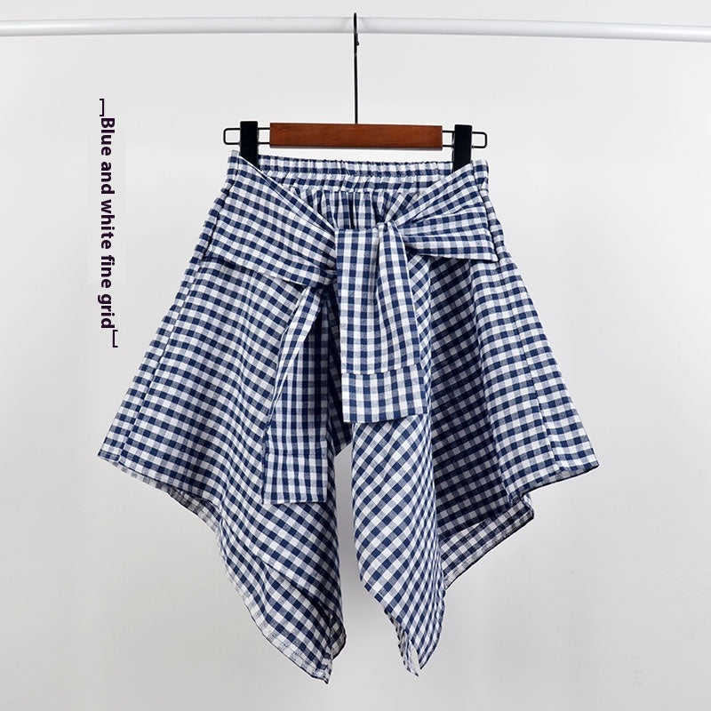 Plaid (T-shirt) Style Irregular Short Skirt / Skirt Top Accessory