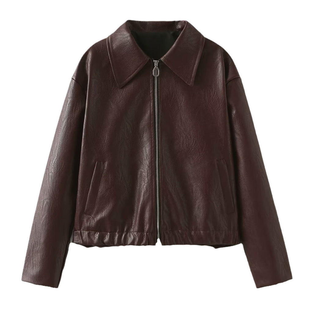 Solid Clean-cut Pleather Jacket