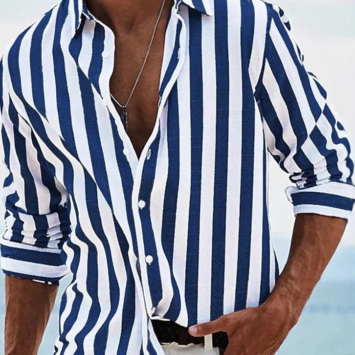 Striped Casual Long-sleeved Print Shirt