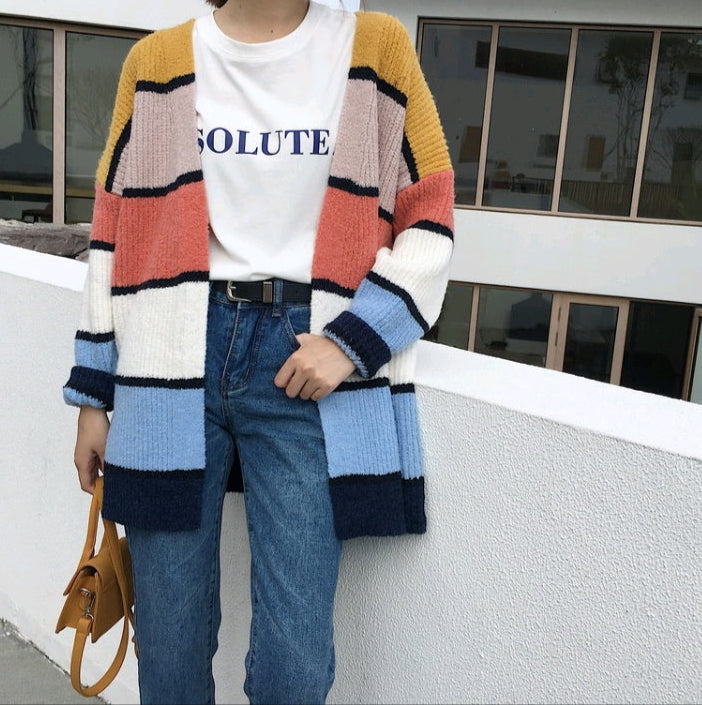 Color Stacked Open Long Cardigan