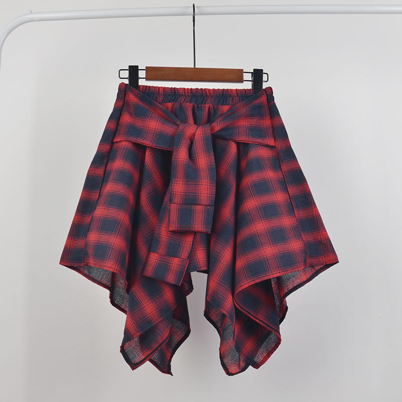 Plaid (T-shirt) Style Irregular Short Skirt / Skirt Top Accessory