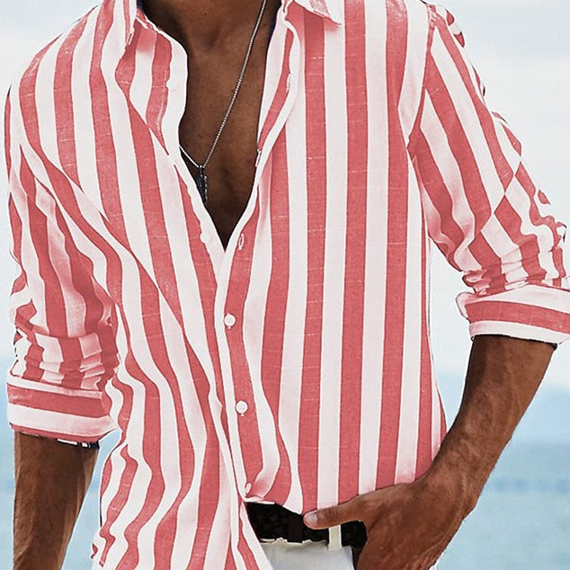 Striped Casual Long-sleeved Print Shirt