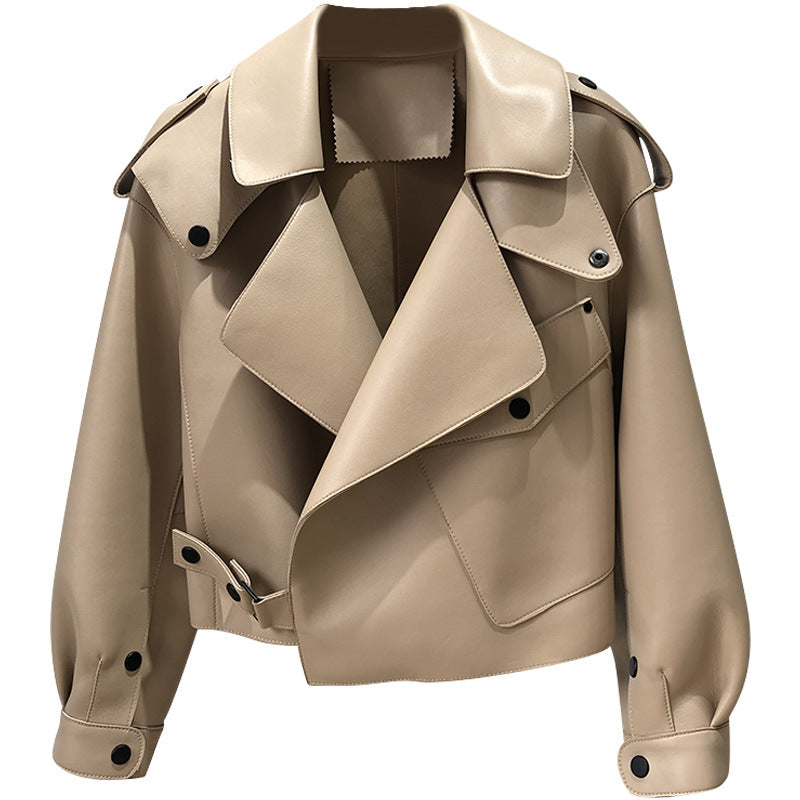 Leather Loose-fitting Cropped Jacket