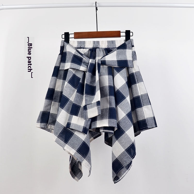 Plaid (T-shirt) Style Irregular Short Skirt / Skirt Top Accessory