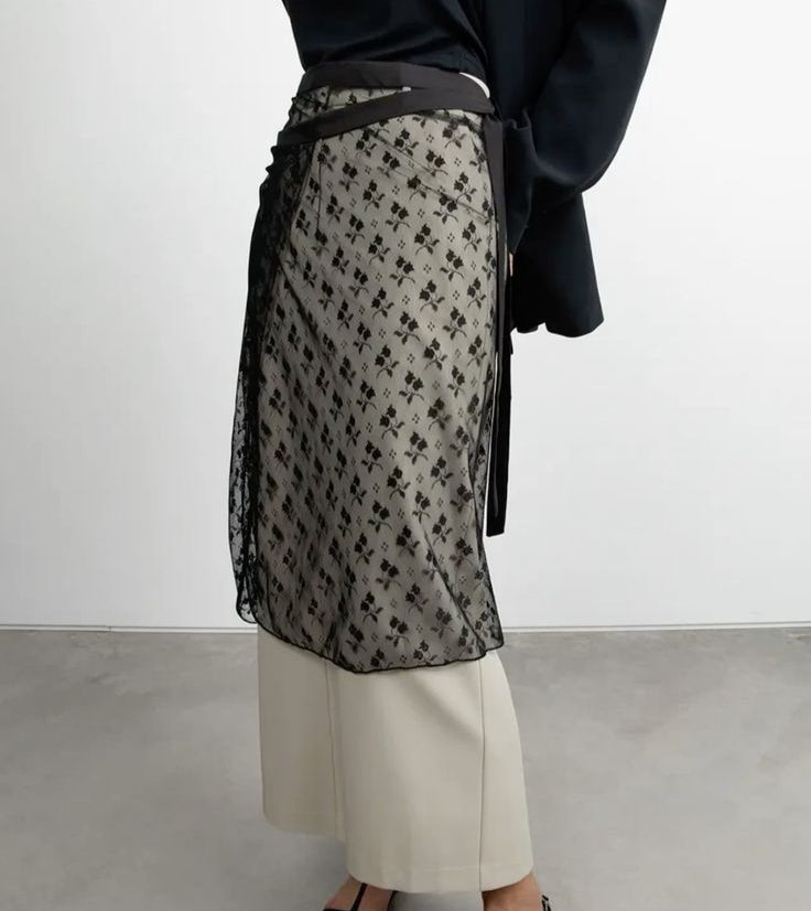 Lace Trim Multilayer Tie-on Skirt