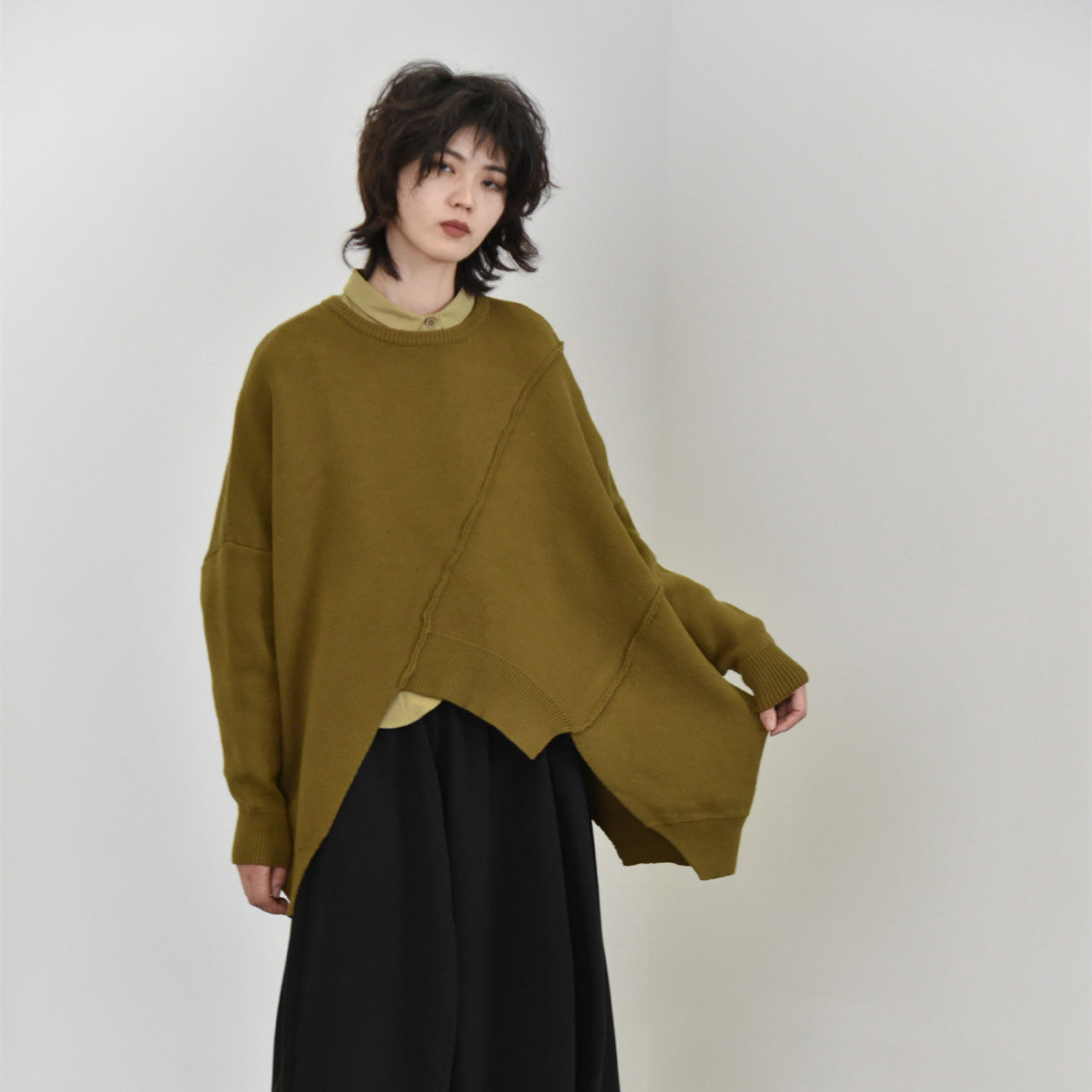 Asymmetrical Stitching Japanese Style Batwing Sweater